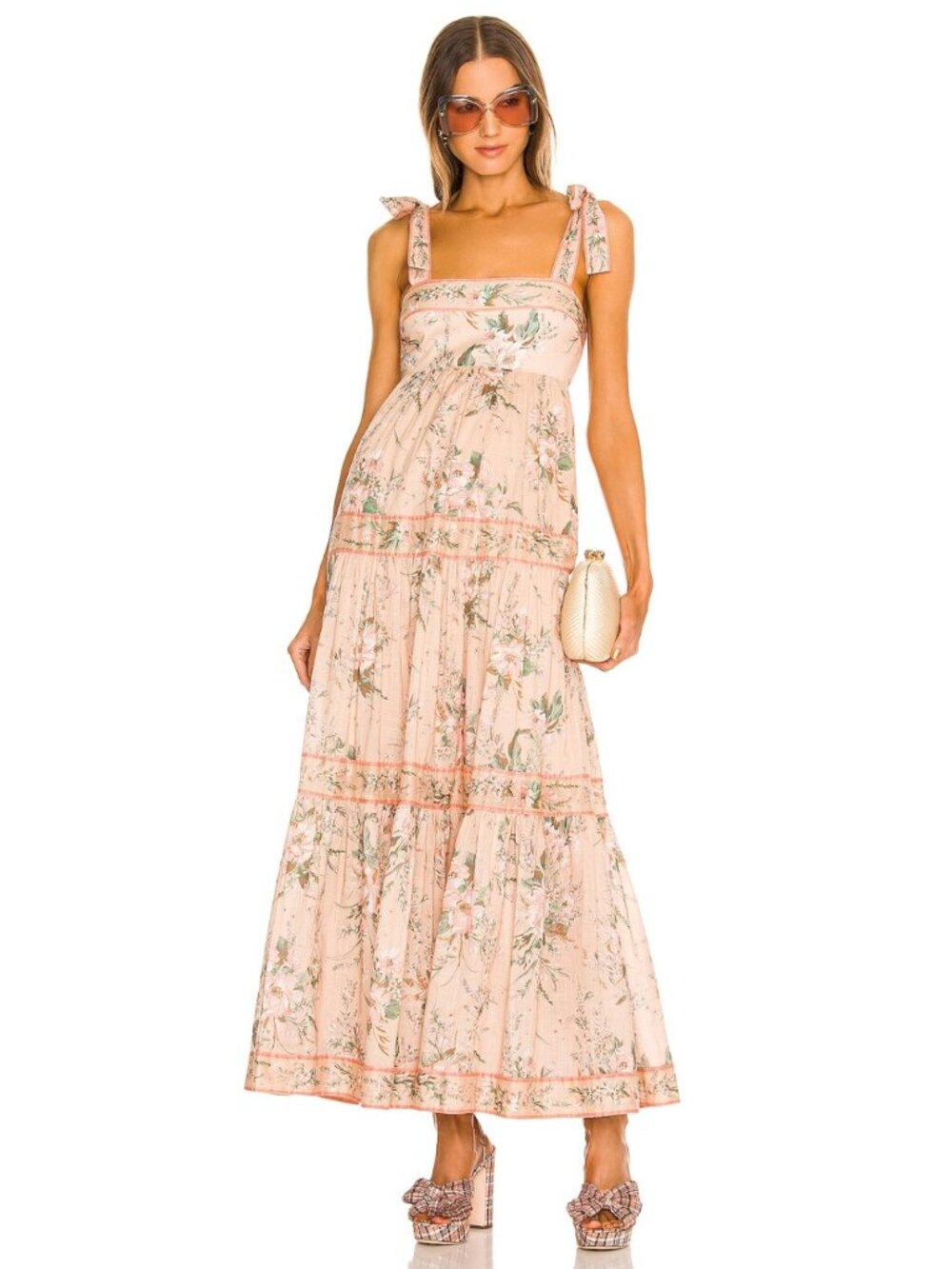 Zimmermann Moonshine Tie Shoulder Floral Maxi Dress Cream Pink Size 2 - Picture 4 of 11
